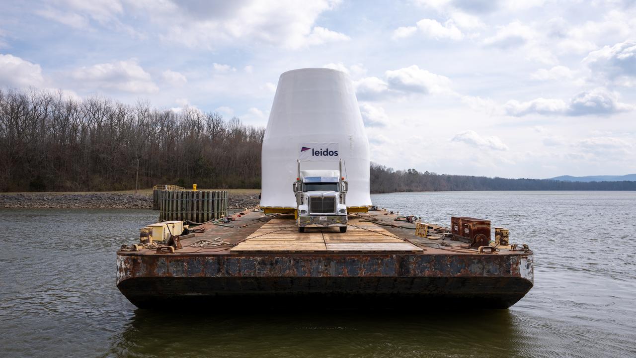These photos and videos show how crews guided a test version of the universal stage adapter for NASA’s more powerful version of its SLS (Space Launch System) rocket to Building 4619 at the agency’s Marshall Space Flight Center in Huntsville, Alabama, Feb. 22. Built by Leidos, the lead contractor for the universal stage adapter, crews transported the hardware from a Leidos facility in Decatur, Alabama, the same day. The universal stage adapter will connect the SLS rocket’s upgraded in-space propulsion stage, called the exploration upper stage, to NASA’s Orion spacecraft as part of the evolved Block 1B configuration of the SLS rocket. It will also serve as a compartment capable of accommodating large payloads, such as modules or other exploration spacecraft. In Building 4619’s Load Test Annex High Bay at Marshall, the development test article will first undergo modal testing that will shake the hardware to validate dynamic models. Later, during ultimate load testing, force will be applied vertically and to the sides of the hardware. Unlike the flight hardware, the development test article has flaws intentionally included in its design, which will help engineers verity that the flight adapter can withstand the extreme forces it will face during launch and flight. 